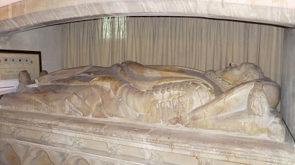 An effigy of Sir John Wolstenholme, carved by master stone mason to Charles I, Nicholas Stone, housed on the modern parish church