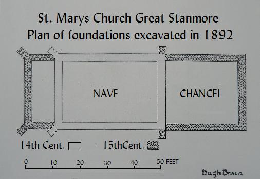 The floor plan of St. Mary's Church drawn by contemporary historian and archaeologist Hugh Braun.