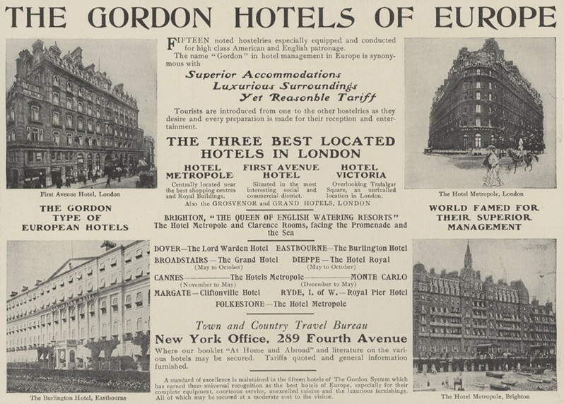 1907 Advert for Gordon Hotels of Europe