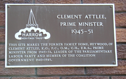 A brown plaque now marks the spot of the former Attlee family home