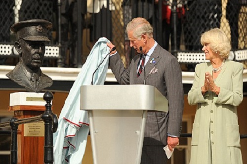 The Prince of Wales and The Duchess of Cornwall unveiling a bust of Air Chief Marshal Sir Hugh Dowding