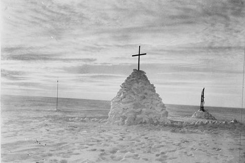 The grave of Robert Falcon Scott, Henry Robertson Bowers and Edward Adrian Wilson, built on the site where they fell.