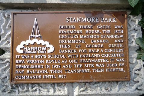 Plaque on one of the many original gate piers around Stanmore Park.