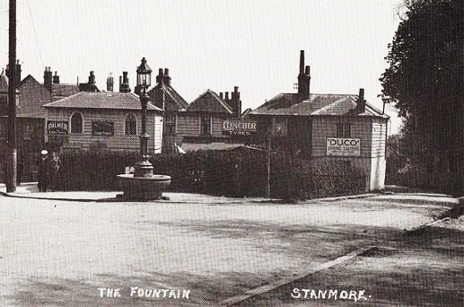 The fountain in its original setting, positioned on Stanmore Hill
at the junction with Green Lane.